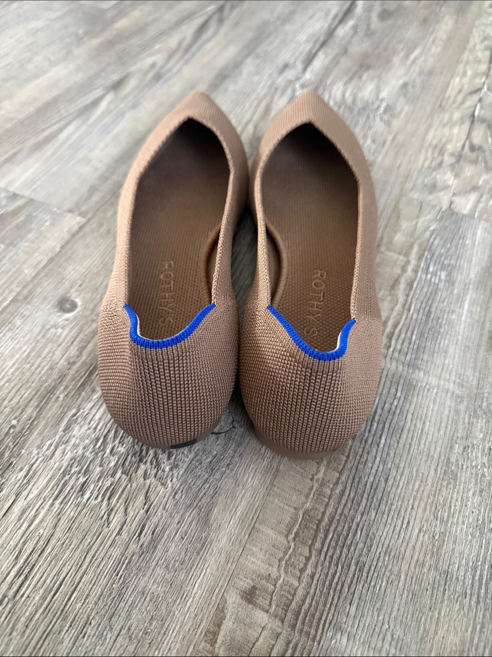 Rothy's Pointed Toe Flats in Taupe with Blue Accent 7.5 - Picture 7 of 9